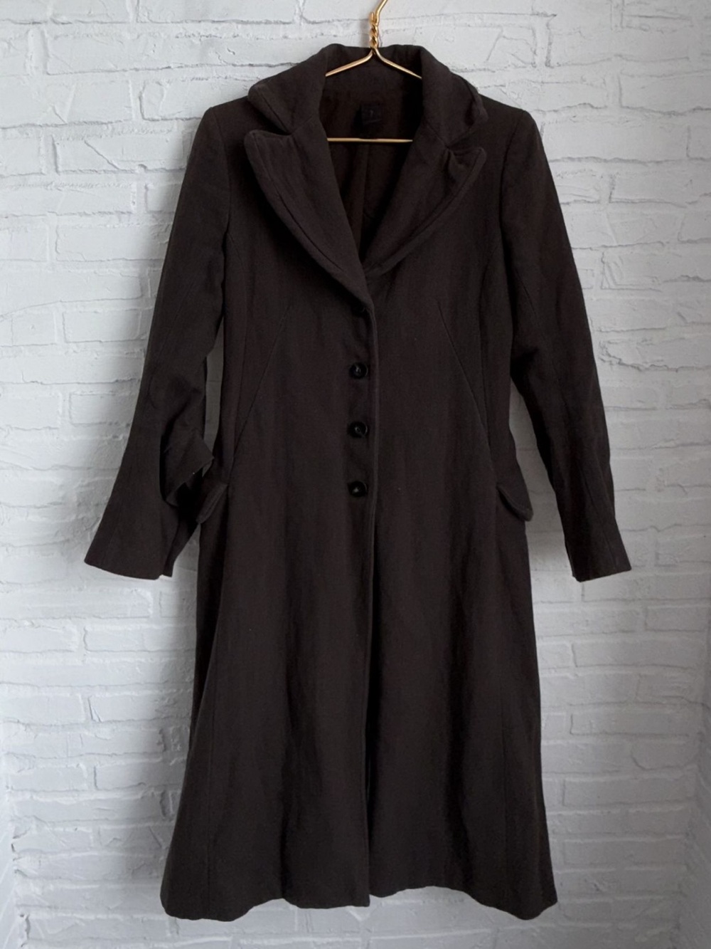 Beautiful minimalist avant-garde Masnada Dark Brown Long Women's Coat. Size 8